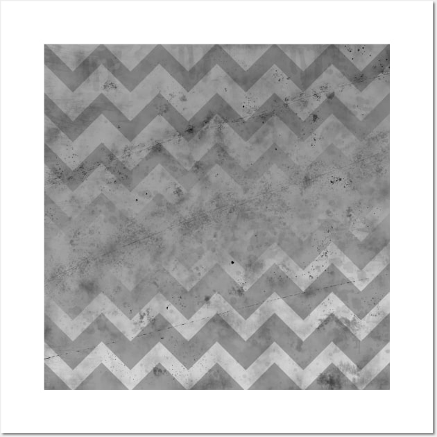 Gray white vintage chevron pattern lines retro distressed Wall Art by PLdesign